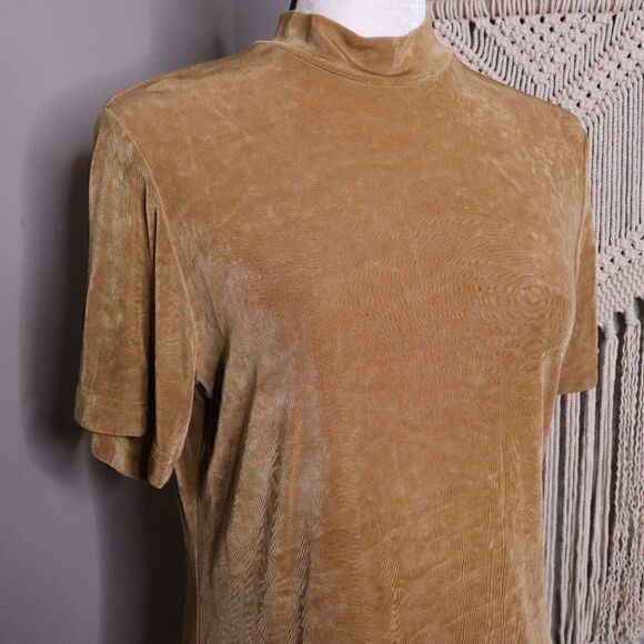 Vintage 80's Cognac Short Sleeve Mock Neck Blouse - Picture 3 of 6